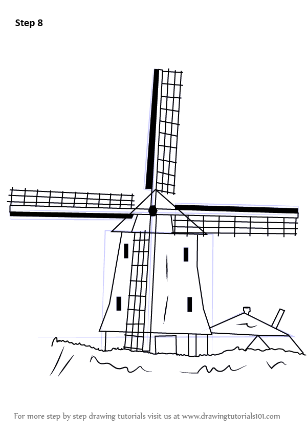 Step by Step How to Draw a Windmill : DrawingTutorials101.com