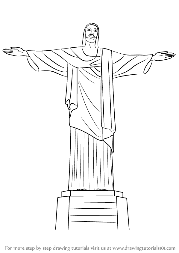 Step by Step How to Draw Christ the Redeemer : DrawingTutorials101.com