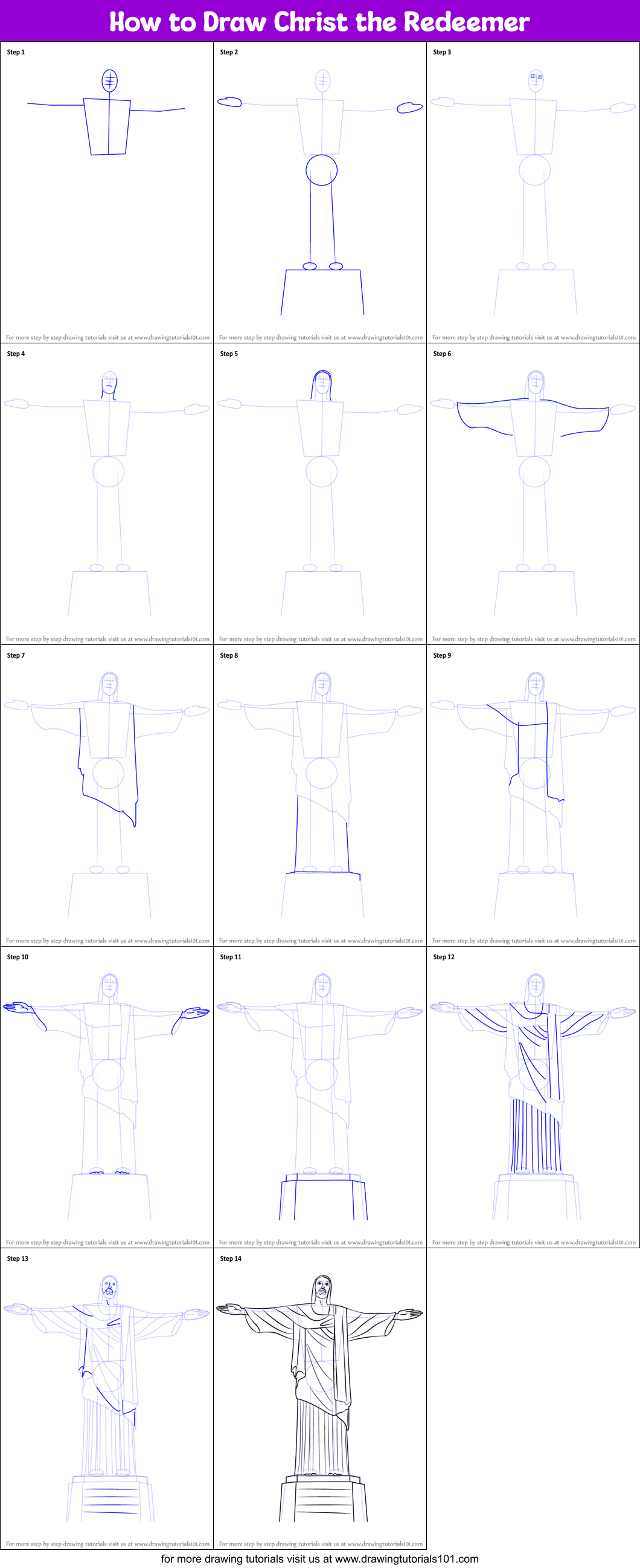 How to Draw Christ the Redeemer Printable Step by Step