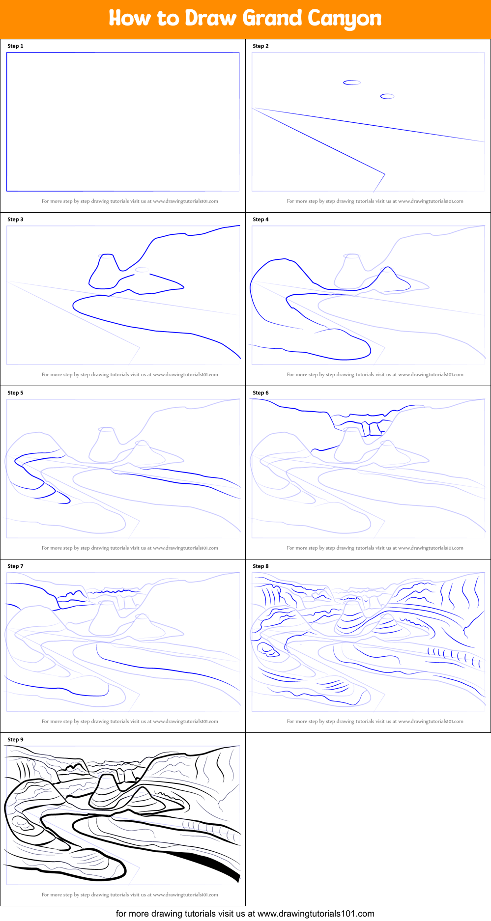 How to Draw Grand Canyon Printable Step by Step