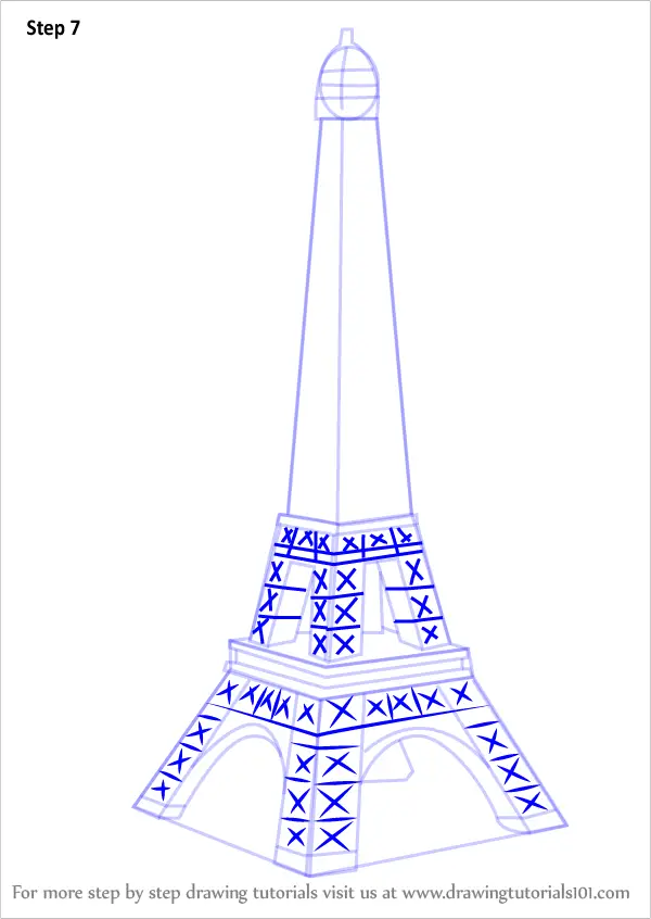 Learn How to Draw Mini Eiffel Tower (Wonders of The World) Step by Step
