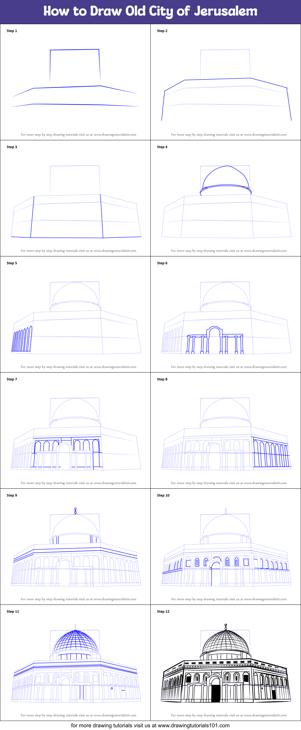 How to Draw Old City of Jerusalem Printable Step by Step