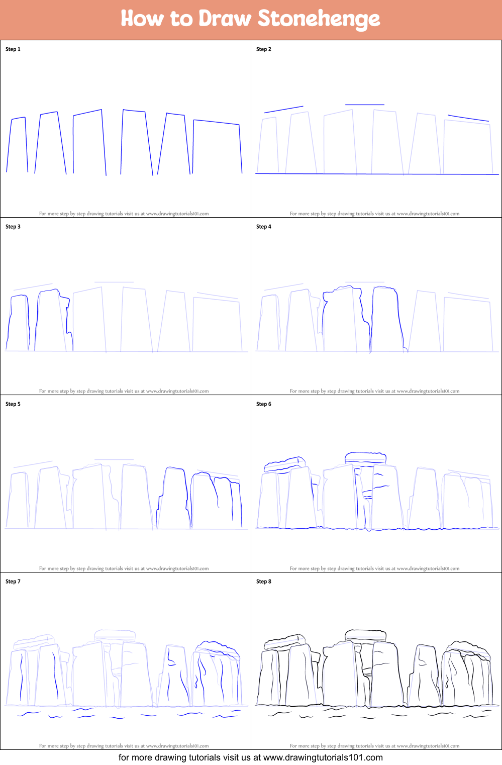 How to Draw Stonehenge Printable Step by Step