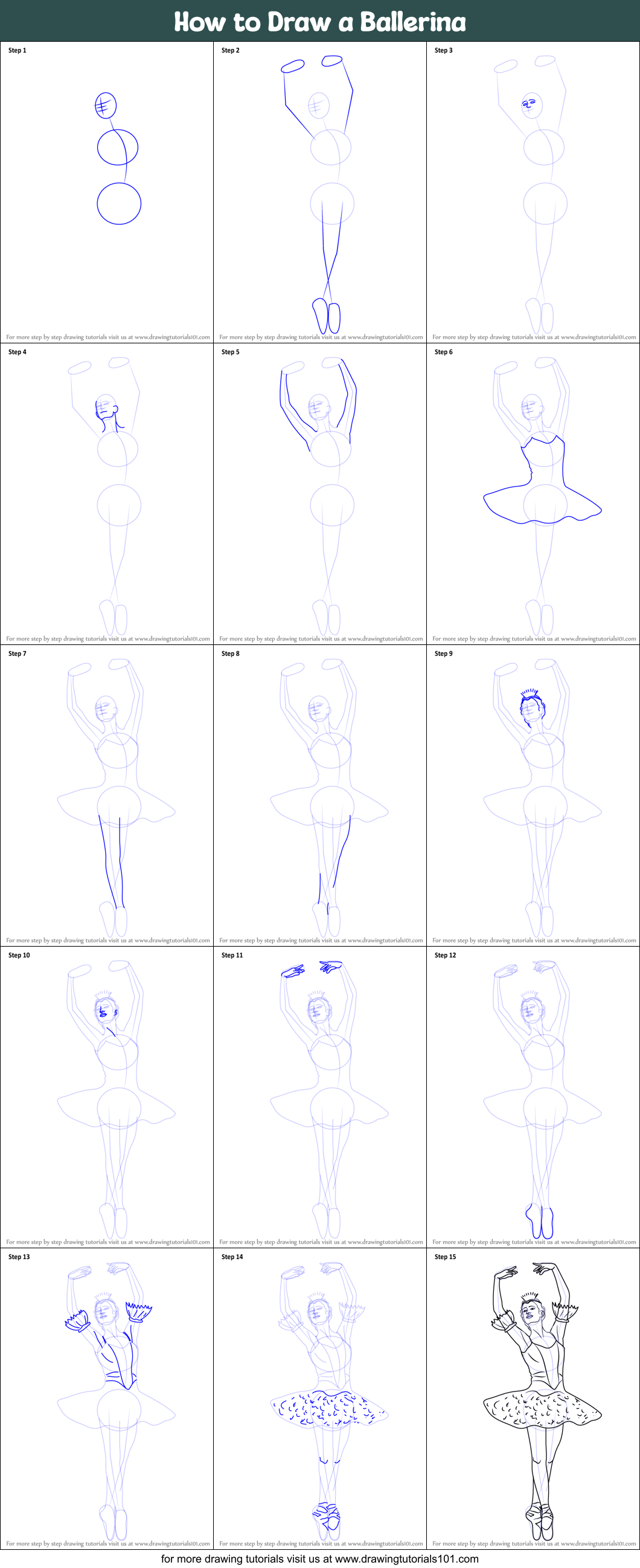 How to Draw a Ballerina Printable Step by Step