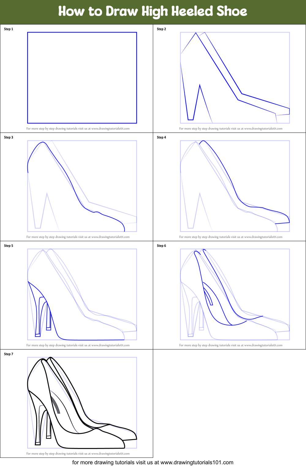 How to Draw High Heeled Shoe printable step by step