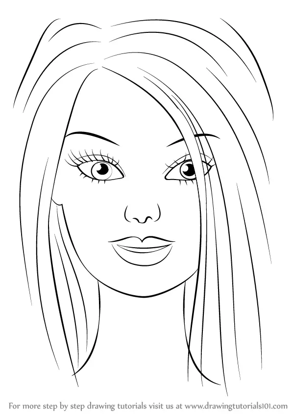 Learn How to Draw Barbie Face (Barbie) Step by Step : Drawing Tutorials