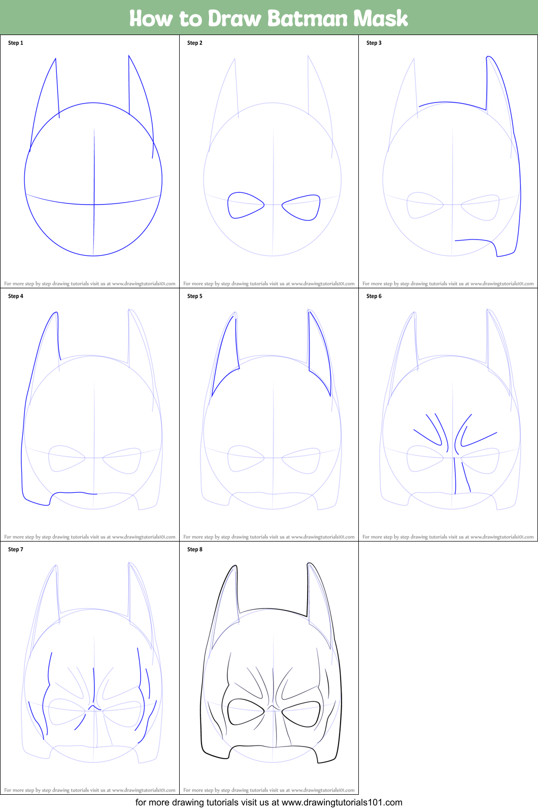 How to Draw Batman Mask printable step by step drawing sheet