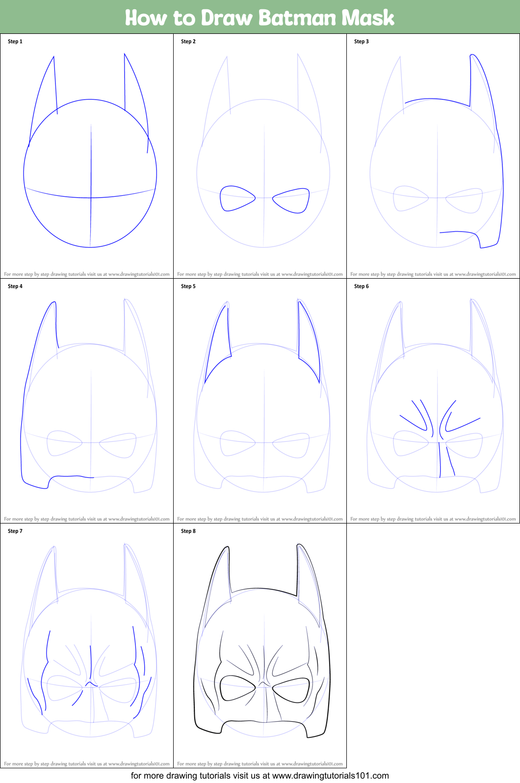 How to Draw Batman Mask Printable Step by Step
