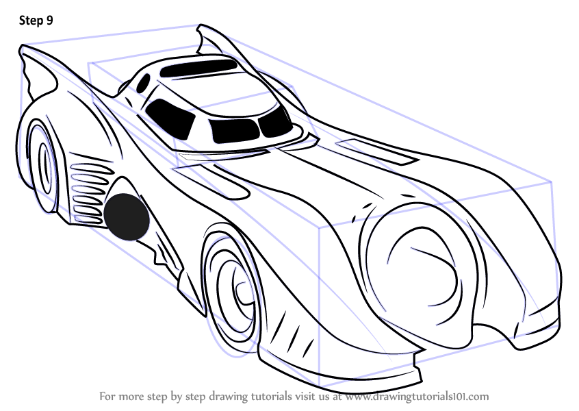 Learn How to Draw a Batmobile 1989 (Batman) Step by Step : Drawing