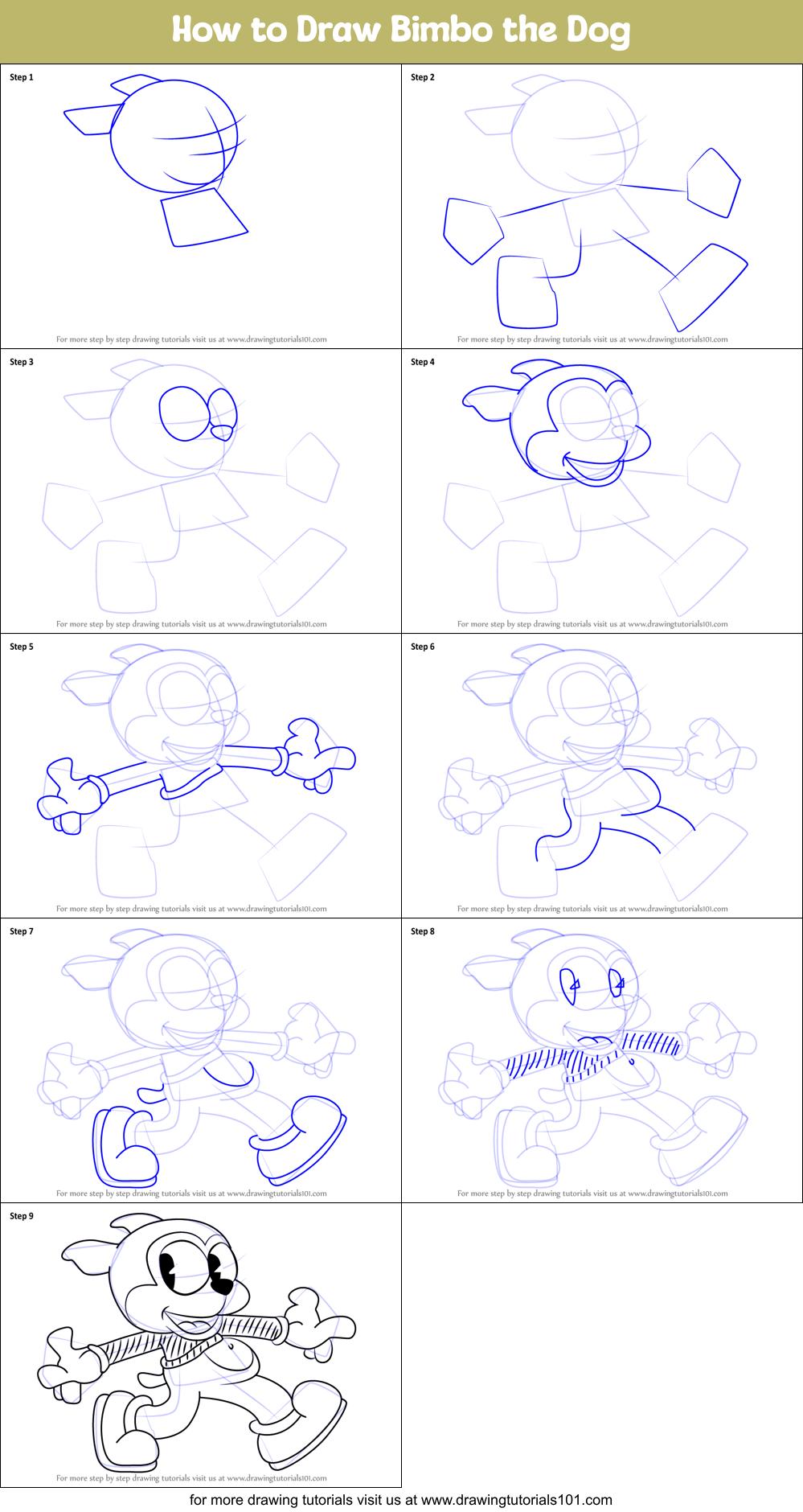 How to Draw Bimbo the Dog Printable Step by Step
