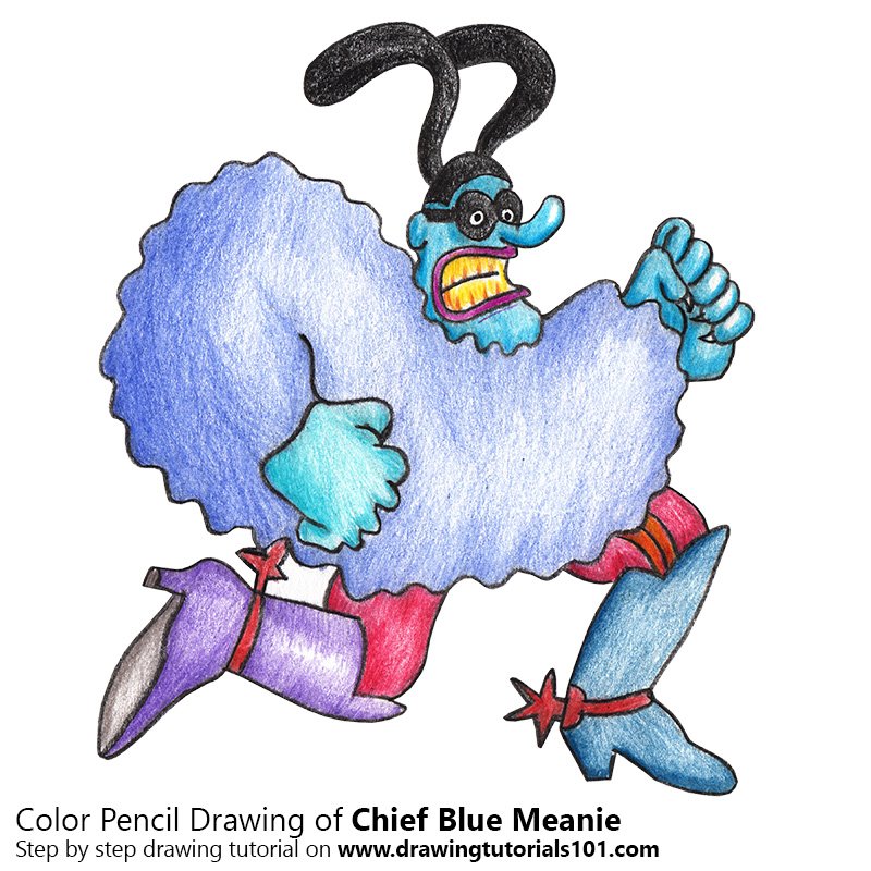 How to Draw Chief Blue Meanie from Blue Meanies by Color Pencils