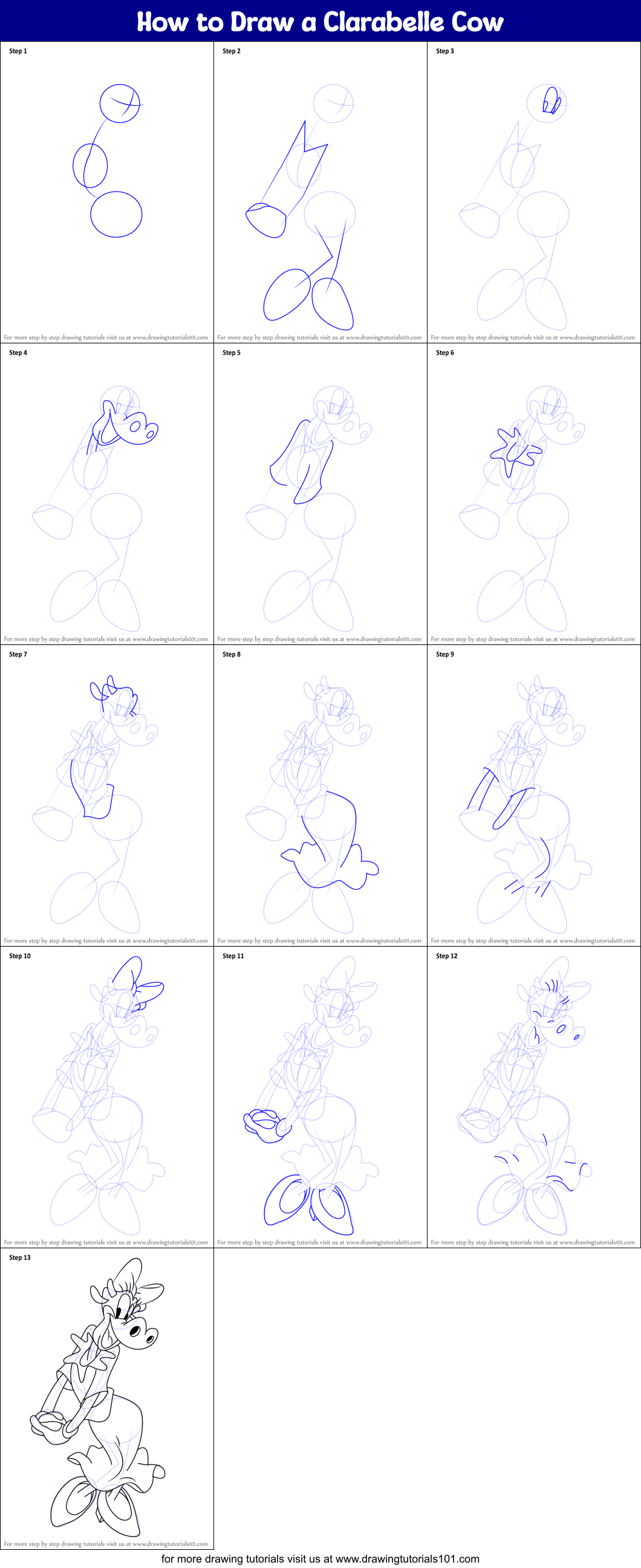 How to Draw a Clarabelle Cow Printable Step by Step