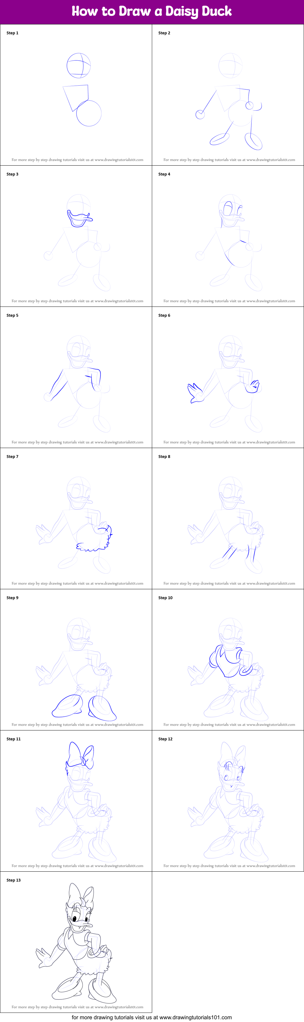 How to Draw a Daisy Duck Printable Step by Step