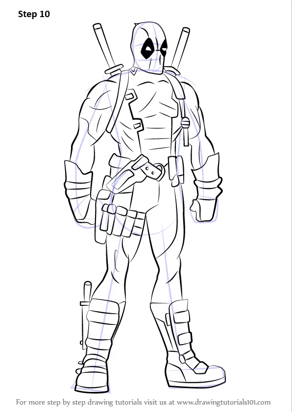 Learn How to Draw Deadpool Full Body (Deadpool) Step by Step : Drawing