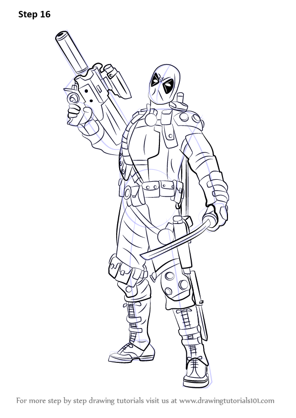 Step by Step How to Draw Deadpool with a Gun 