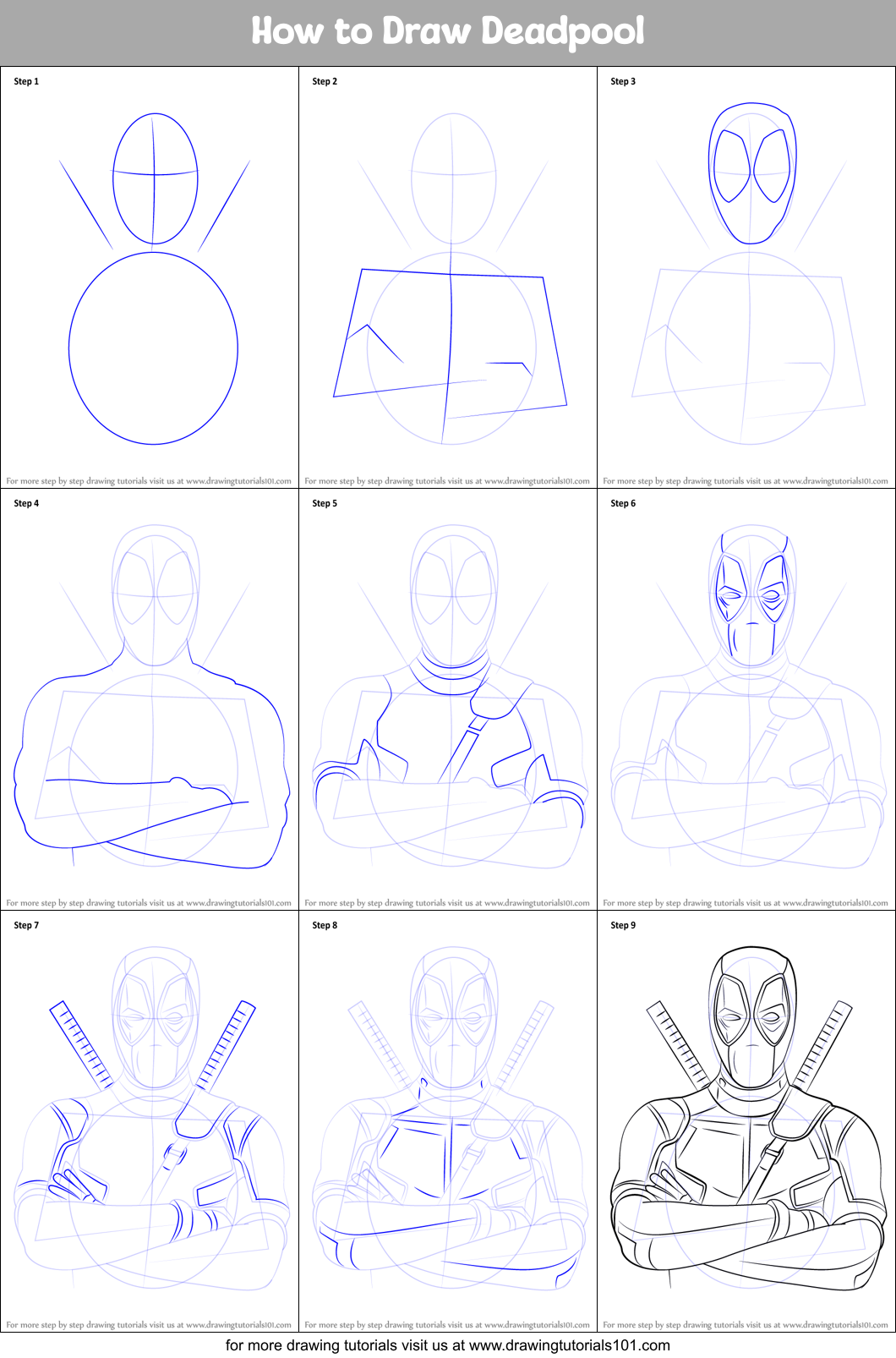 Easy Drawing Guides - Learn How to Draw Deadpool: Easy Step-by-Step Drawing  Tutorial for Kids and Beginners. #Deadpool #drawingtutorial #easydrawing.  See the full tutorial at http://bit.ly/2OVgIDv . | Facebook