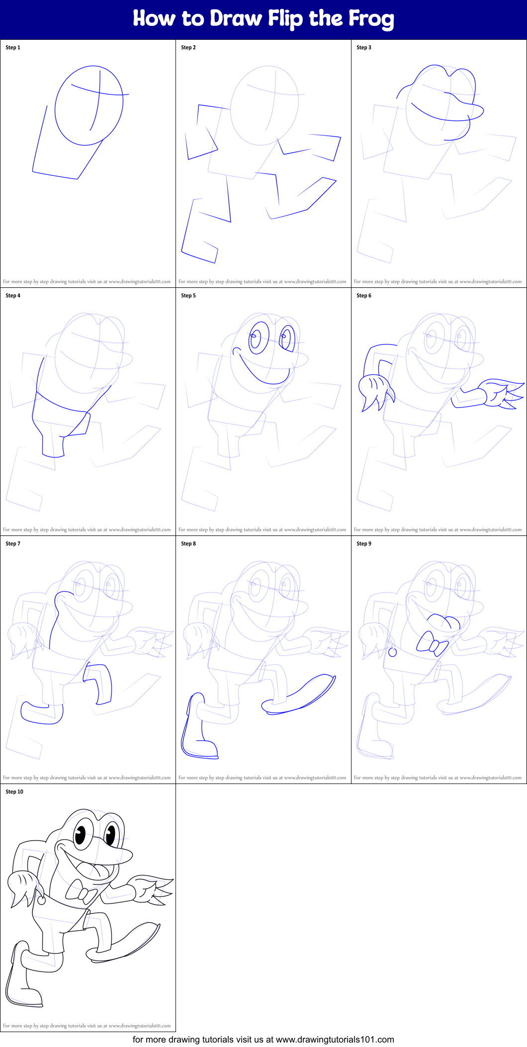 How to Draw Flip the Frog Printable Step by Step