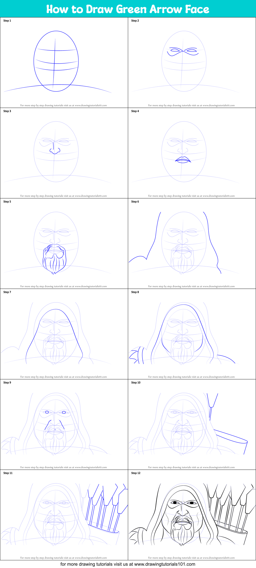 How to Draw Green Arrow Face Printable Step by Step