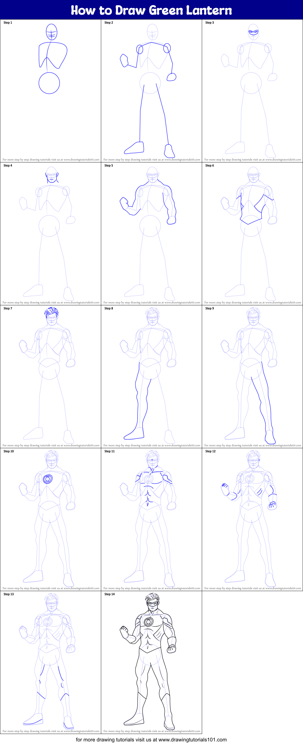 How to Draw Green Lantern printable step by step drawing