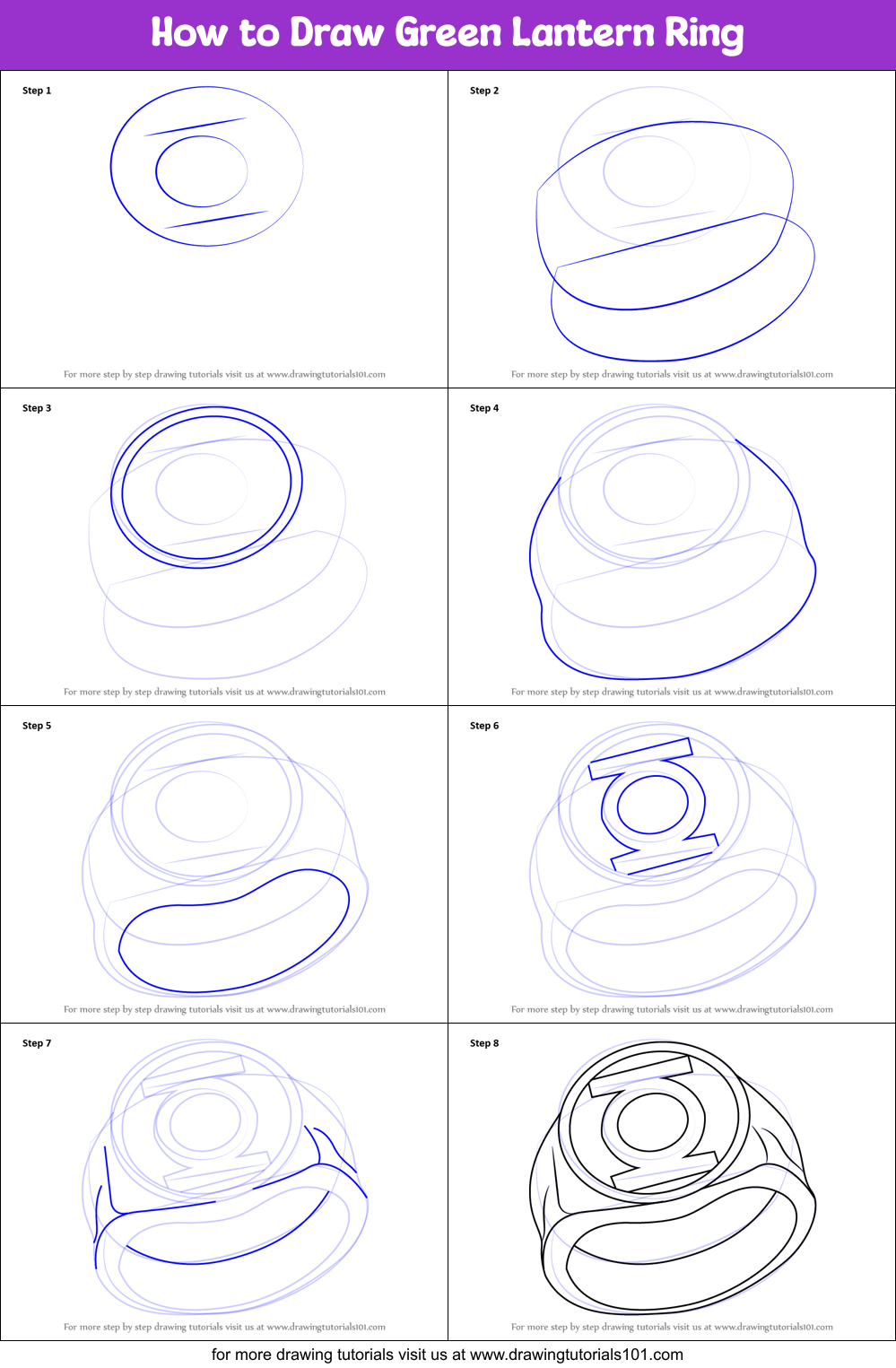 How to Draw Green Lantern Ring printable step by step