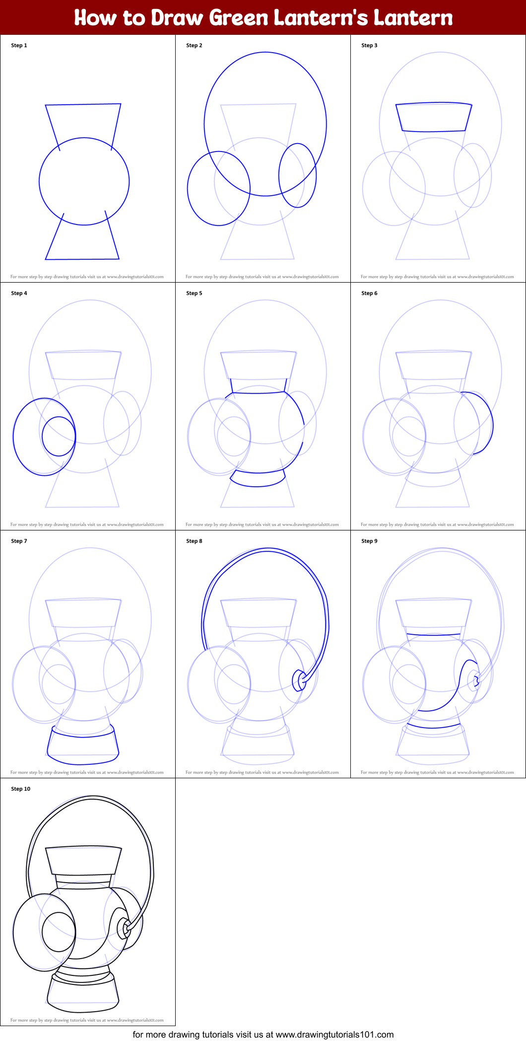 How to Draw Green Lantern's Lantern Printable Step by Step