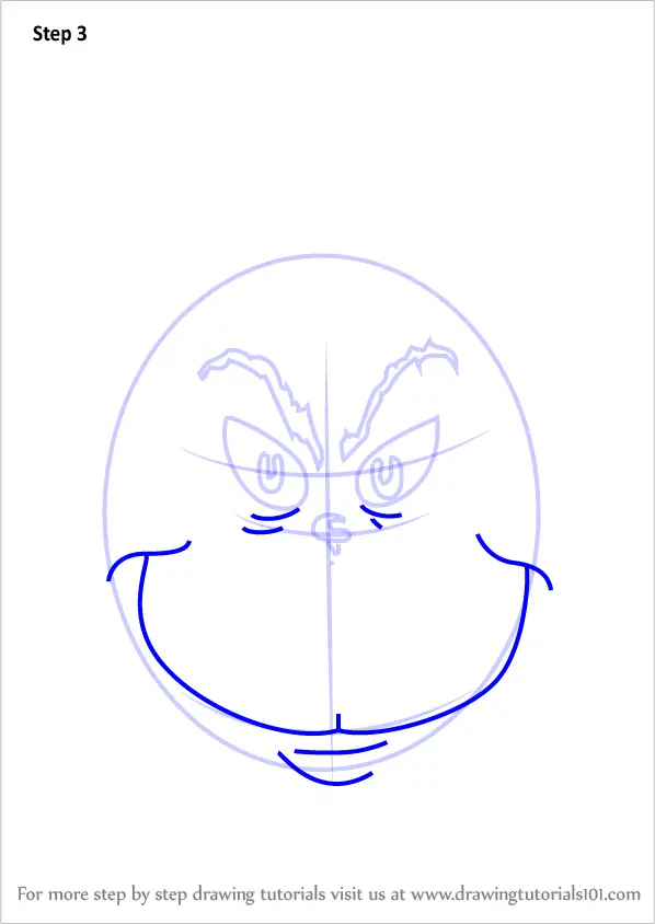 Learn How to Draw The Grinch Face (Grinch) Step by Step : Drawing Tutorials