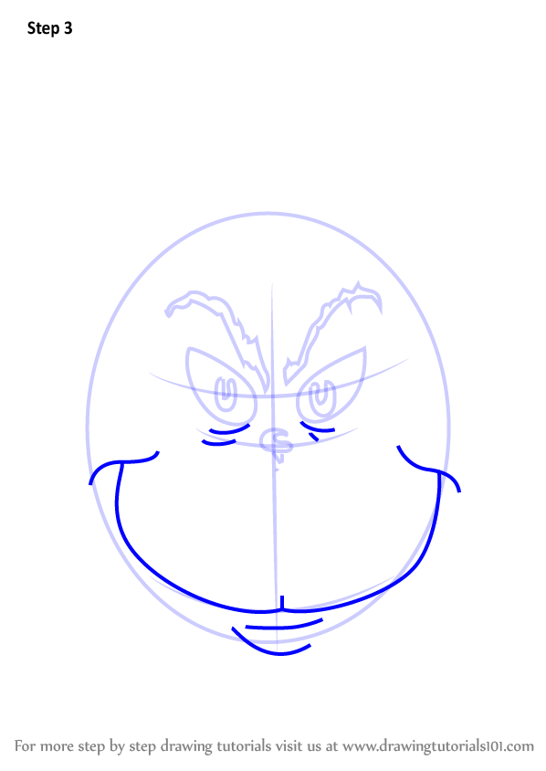 Learn How to Draw The Grinch Face (Grinch) Step by Step : Drawing Tutorials