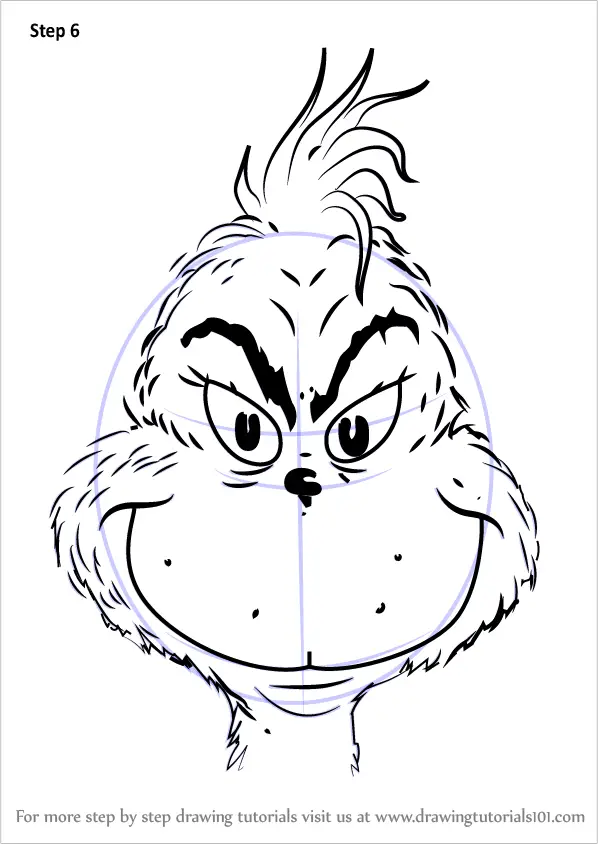 Learn How to Draw The Grinch Face (Grinch) Step by Step : Drawing Tutorials