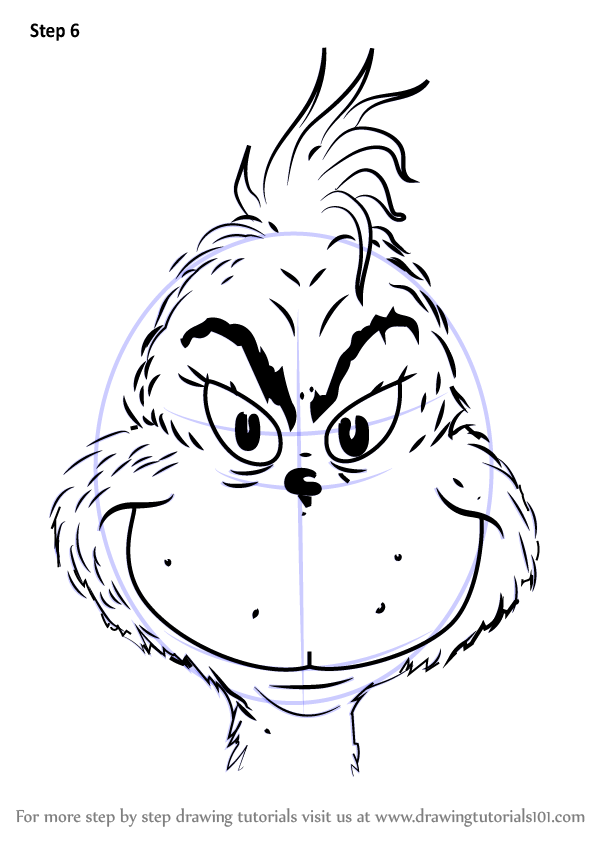 Learn How to Draw The Grinch Face (Grinch) Step by Step : Drawing Tutorials