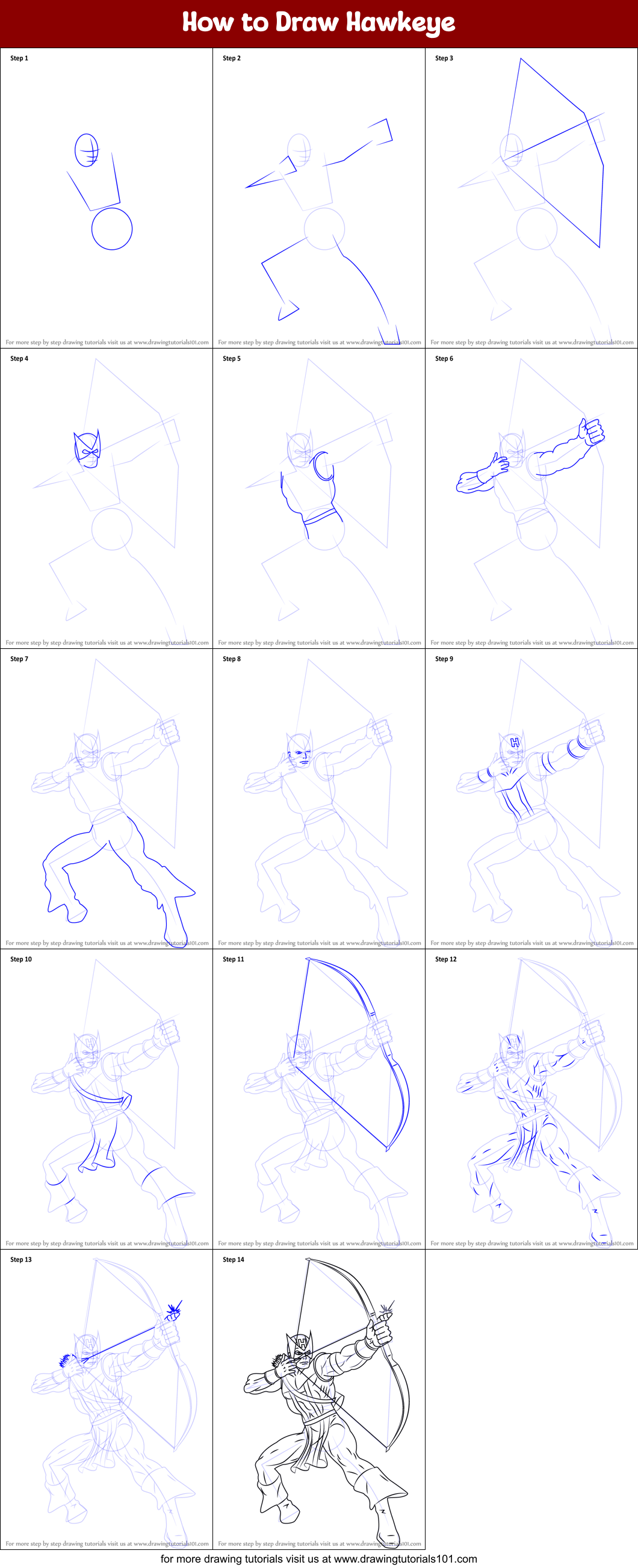 How to Draw Hawkeye Printable Step by Step