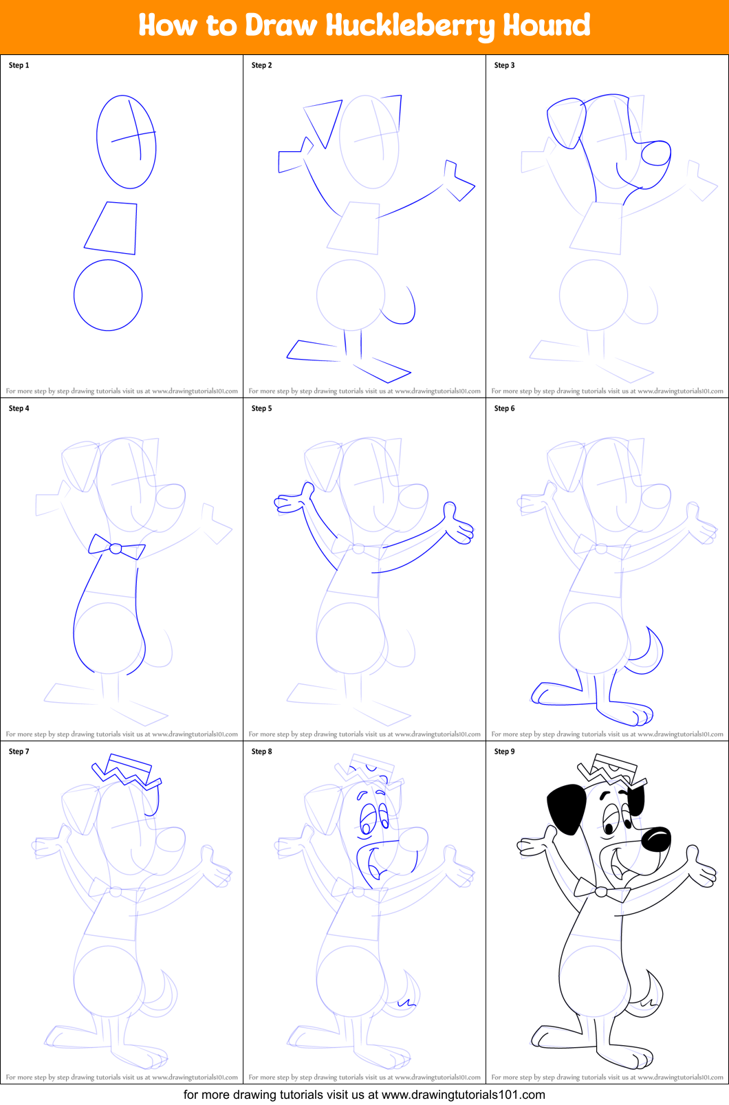 How to Draw Huckleberry Hound Printable Step by Step