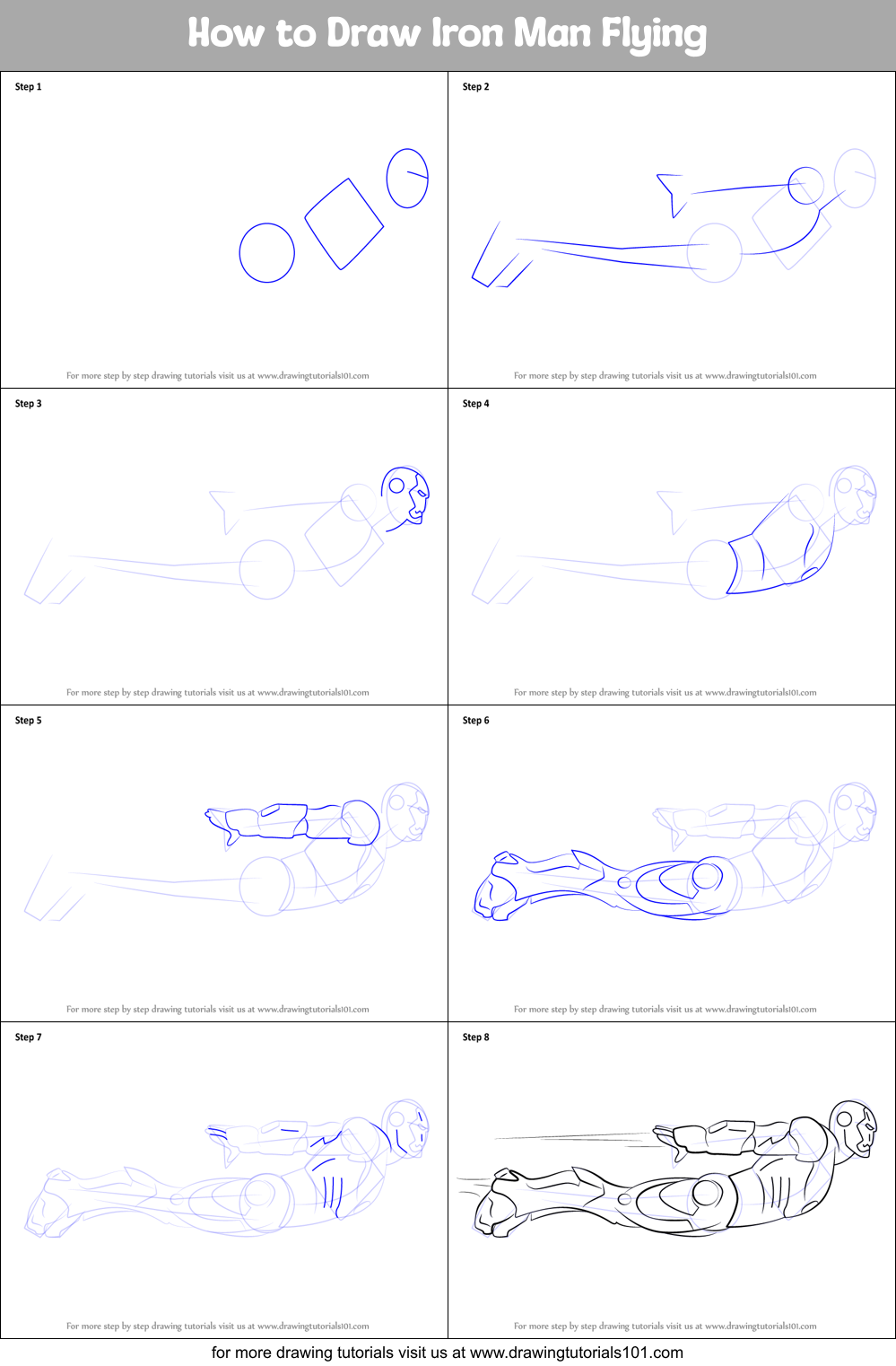 how to draw iron man flying