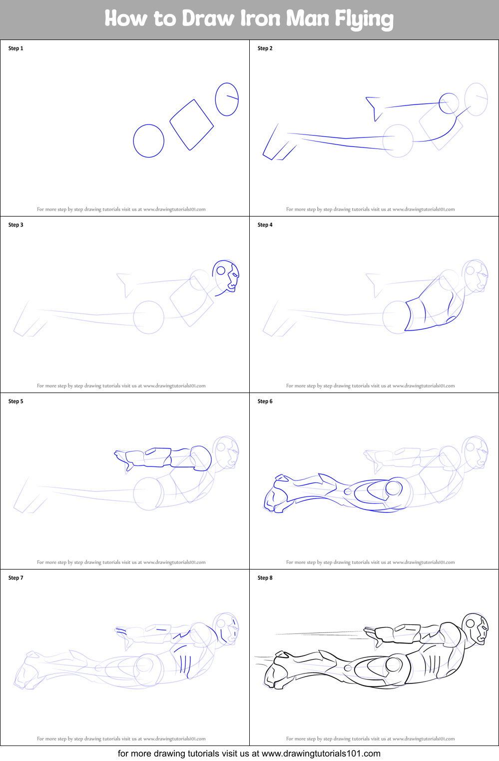 How to Draw Iron Man Flying Printable Step by Step