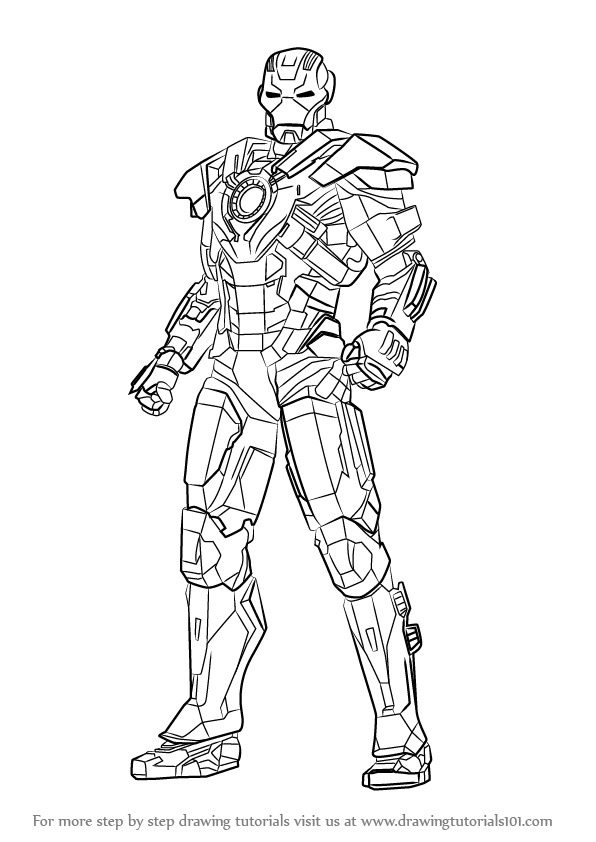 Step by Step How to Draw Iron Man Full Body : DrawingTutorials101.com