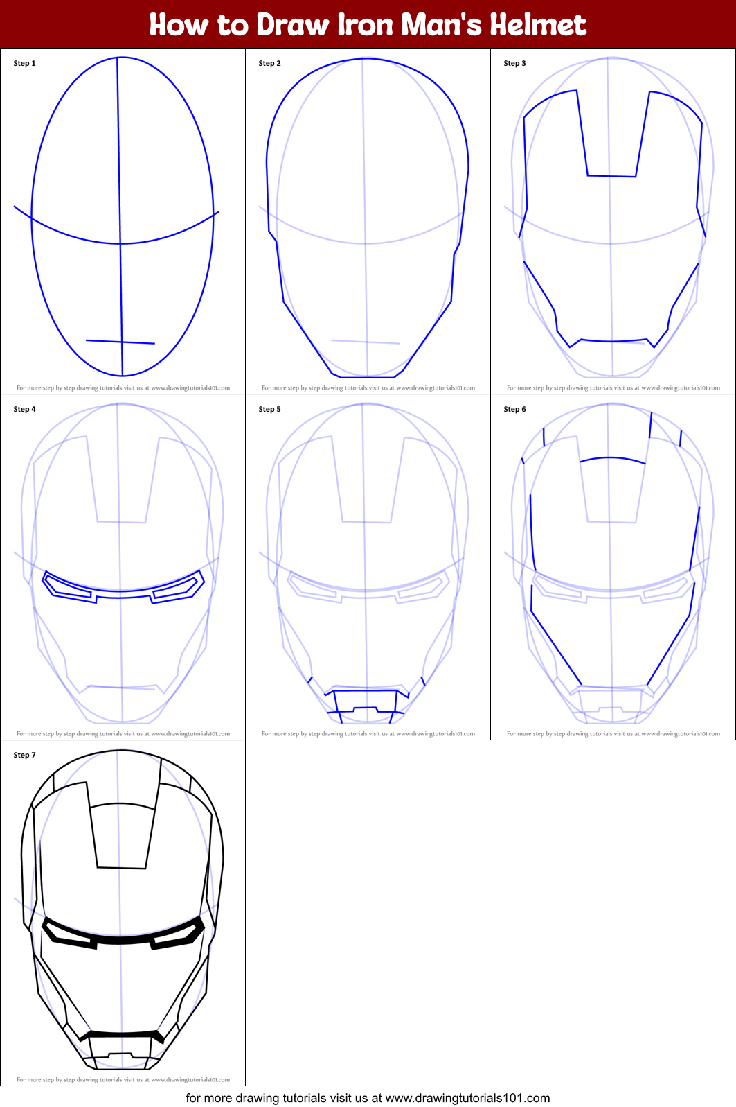 How to Draw Iron Man's Helmet Printable Step by Step