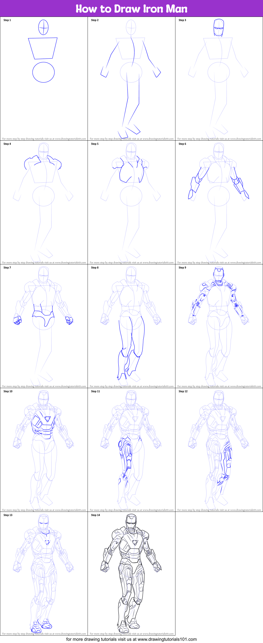 How to Draw Iron Man printable step by step drawing sheet