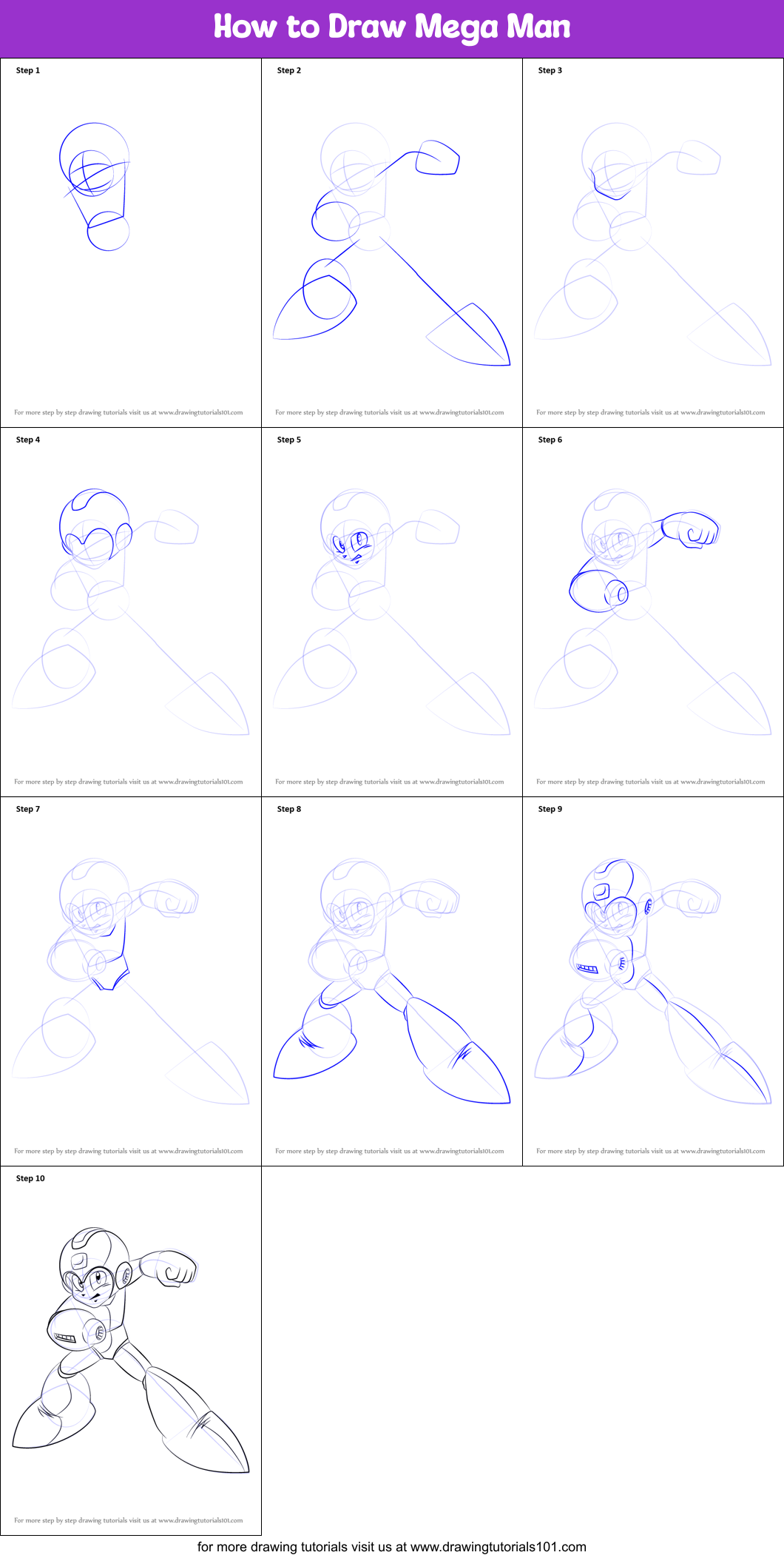 How to Draw Mega Man (Mega Man) Step by Step | DrawingTutorials101.com