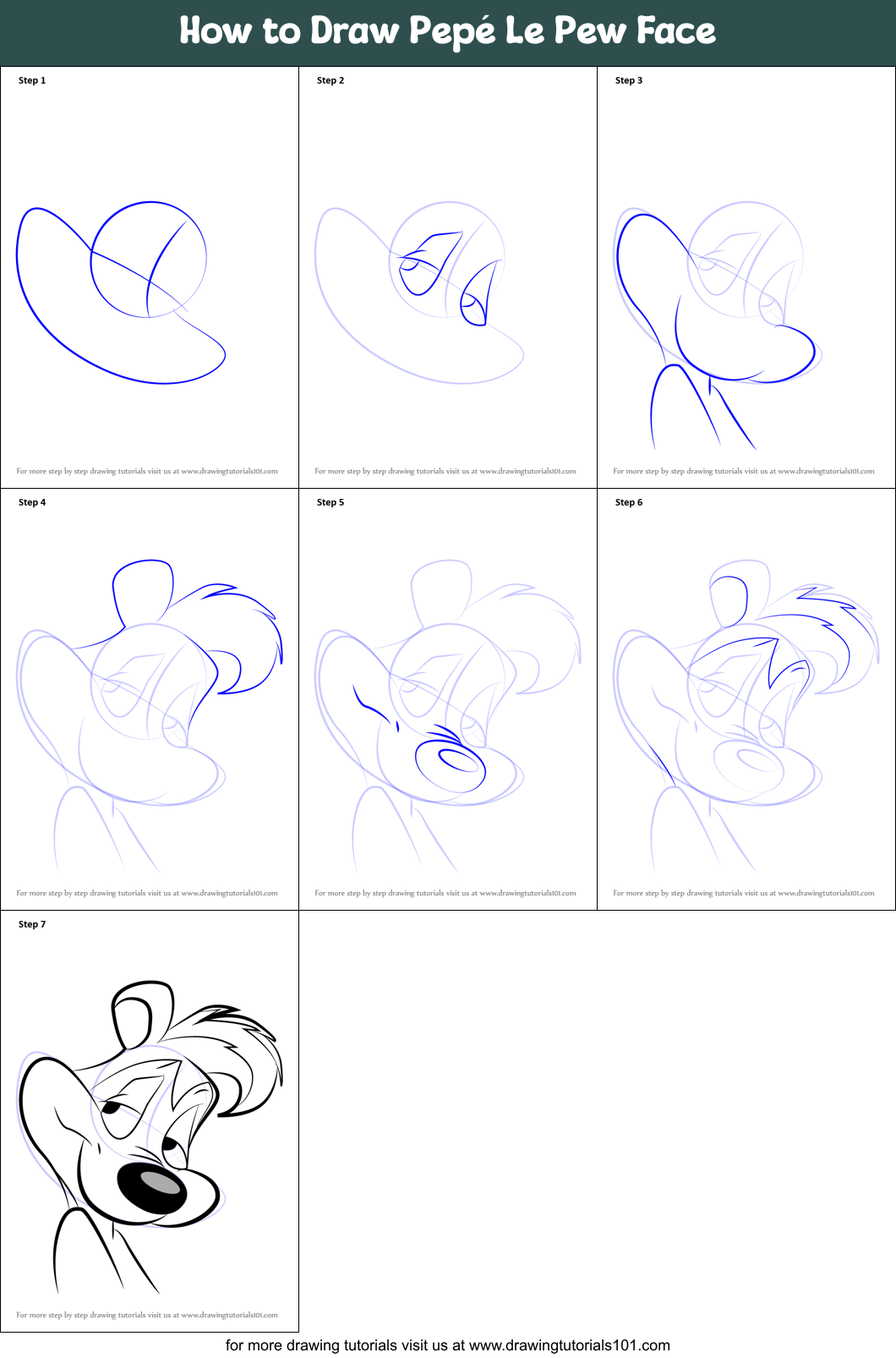 How to Draw Pepé Le Pew Face Printable Step by Step