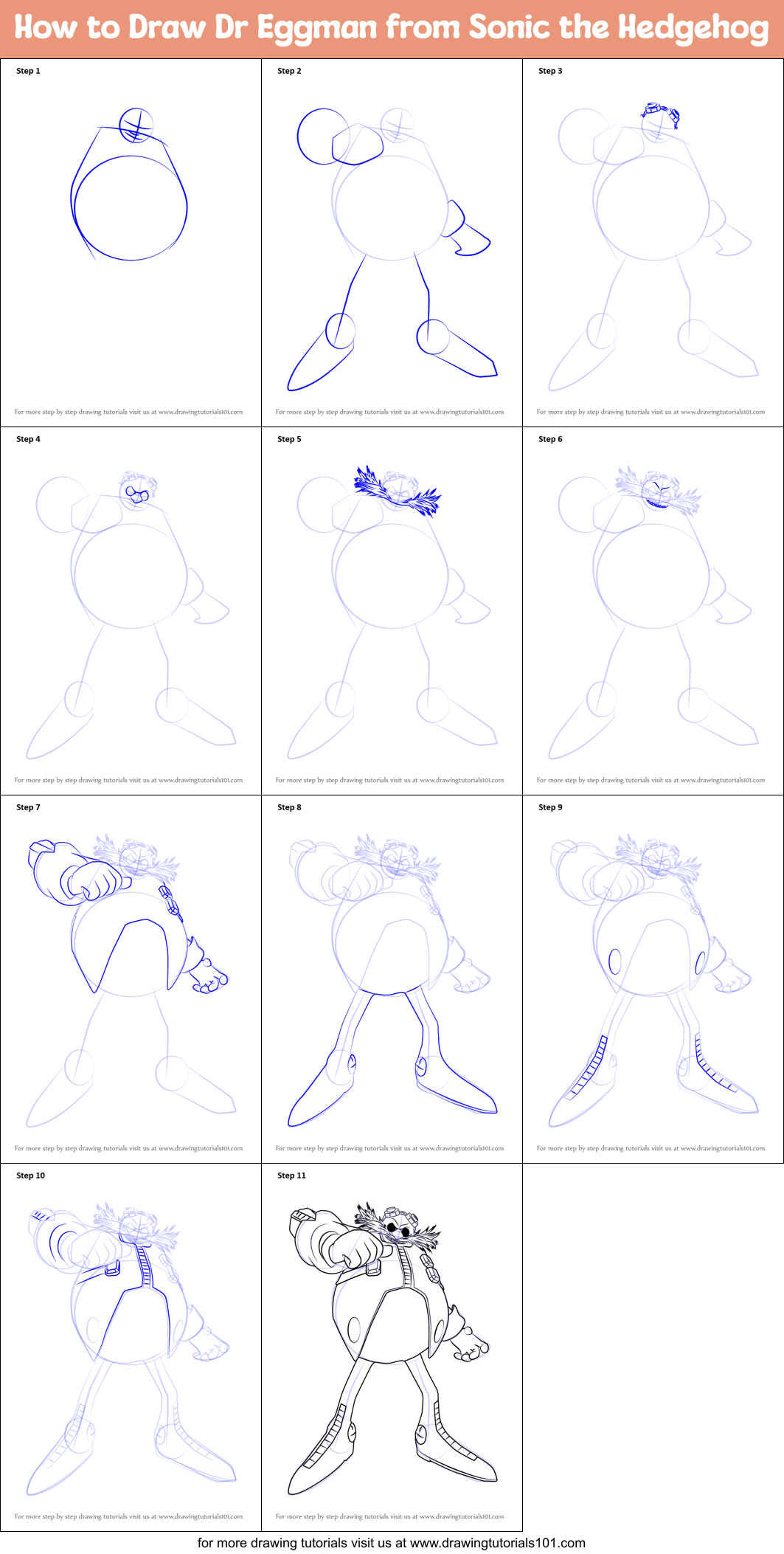 How To Draw Dr Eggman From Sonic The Hedgehog Printable Step By Step