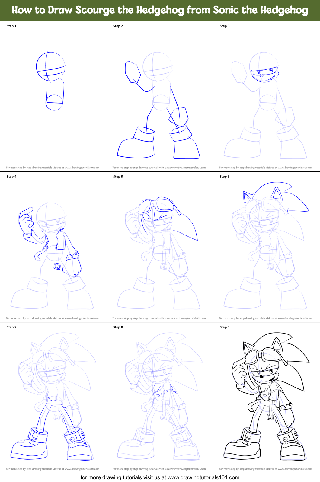 How To Draw Scourge The Hedgehog From Sonic The Hedgehog Printable Step