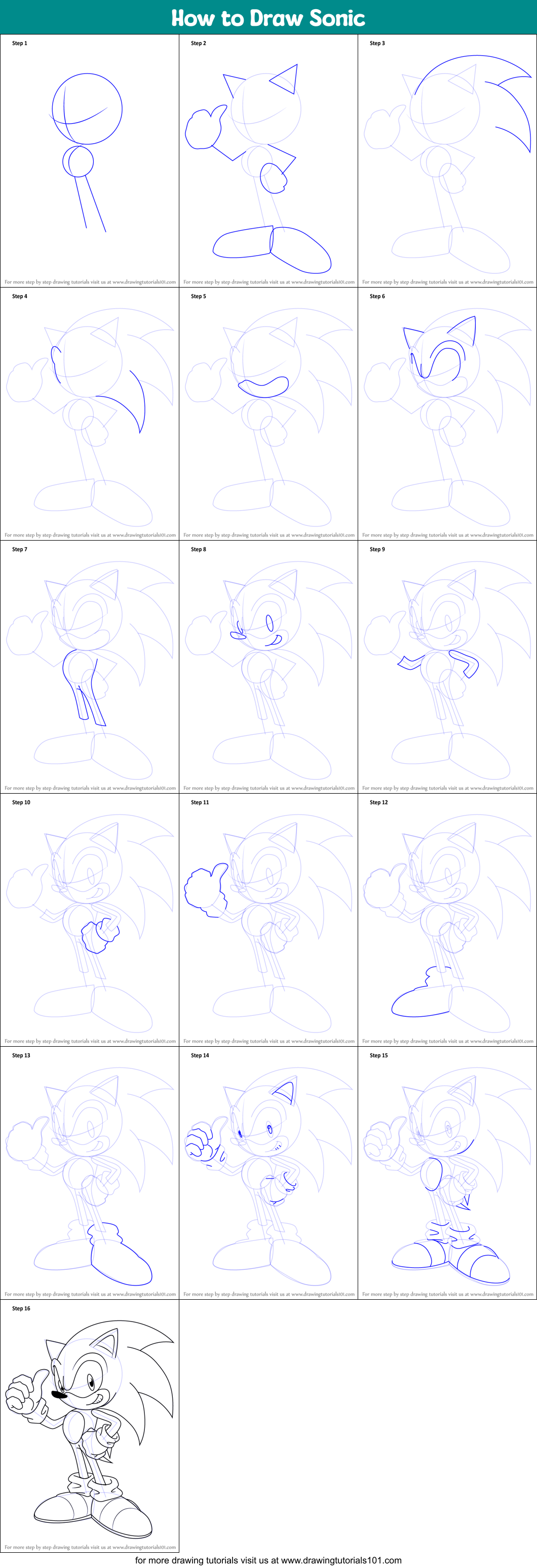 How To Draw Sonic Printable Step By Step Drawing Sheet