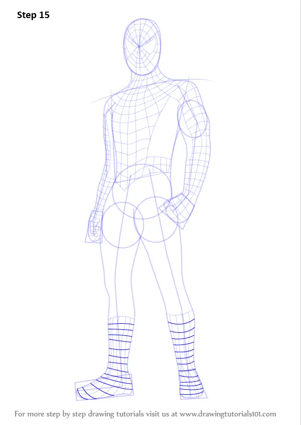 Step by Step How to Draw Spiderman Standing : DrawingTutorials101.com