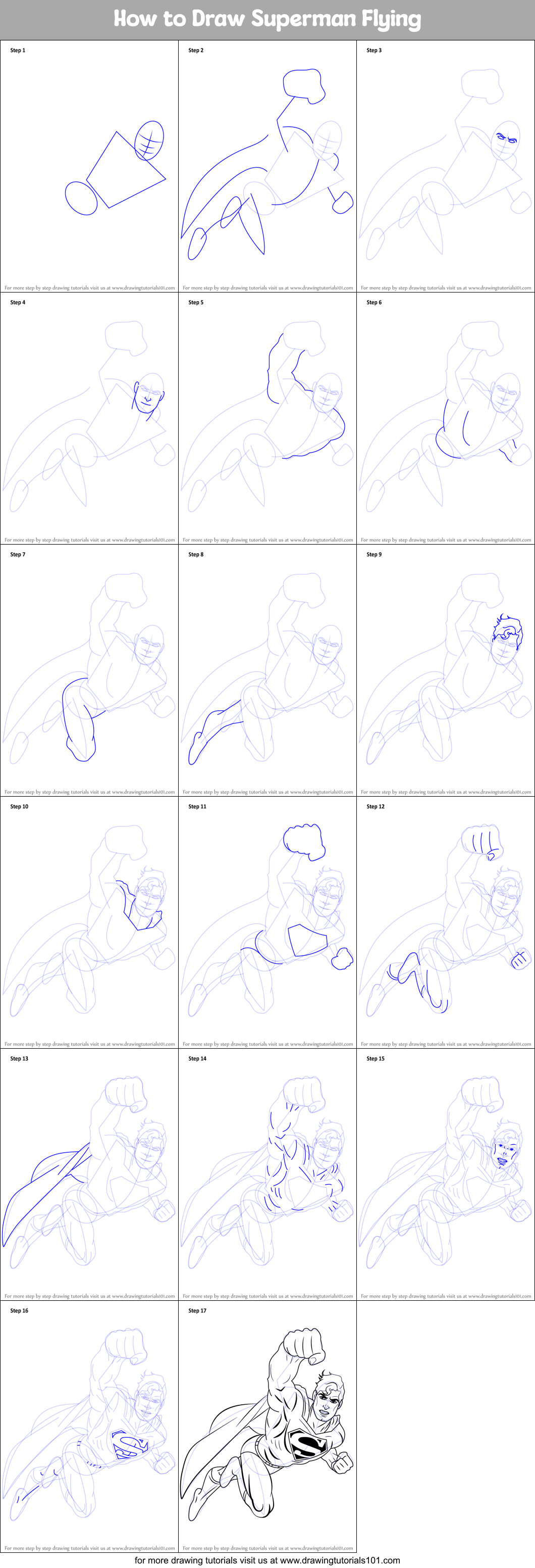How to Draw Superman Flying Printable Step by Step