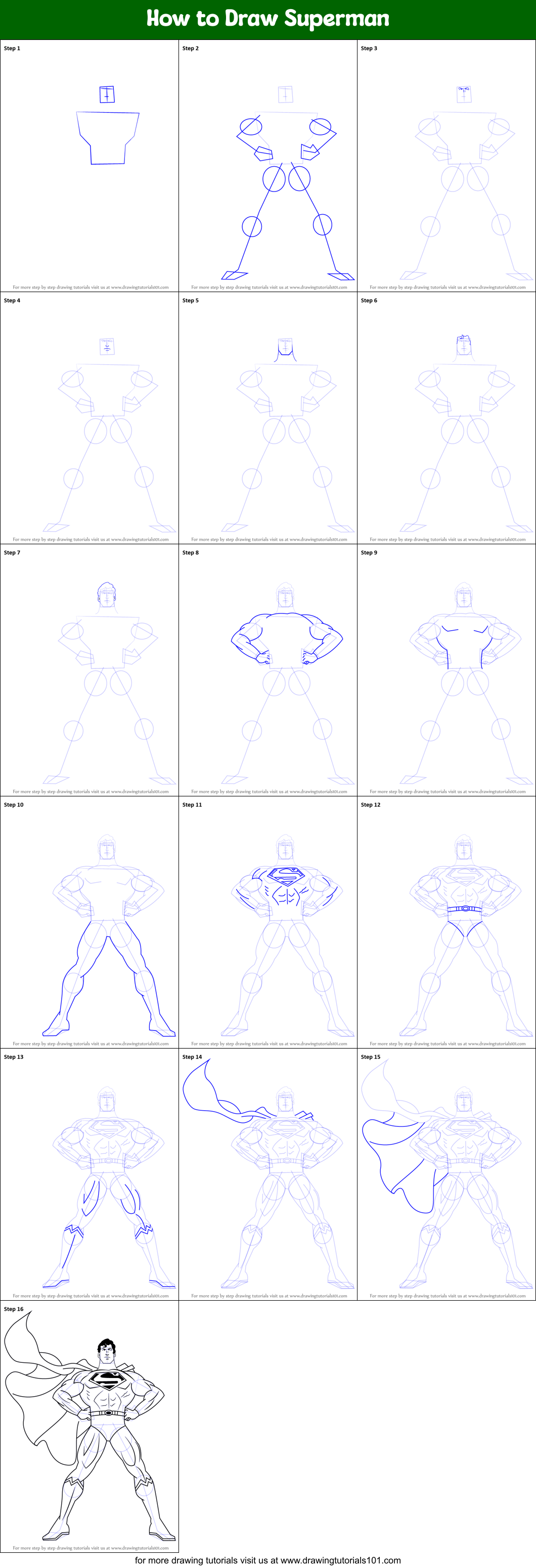 How to Draw Superman Printable Step by Step