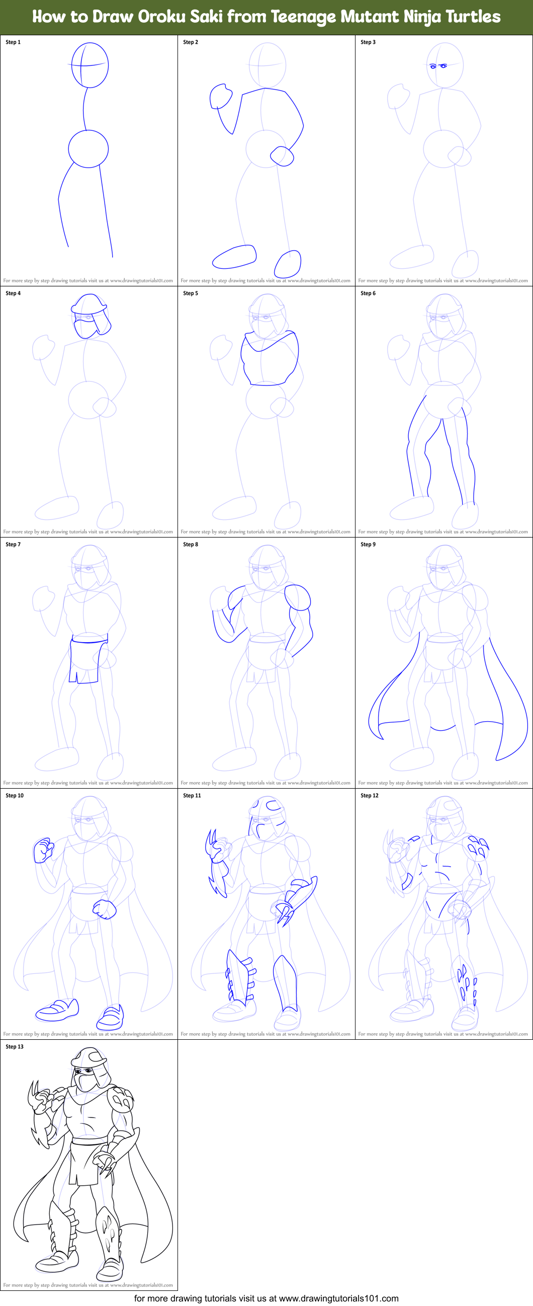 How to Draw Oroku Saki from Teenage Mutant Ninja Turtles Printable Step by Step