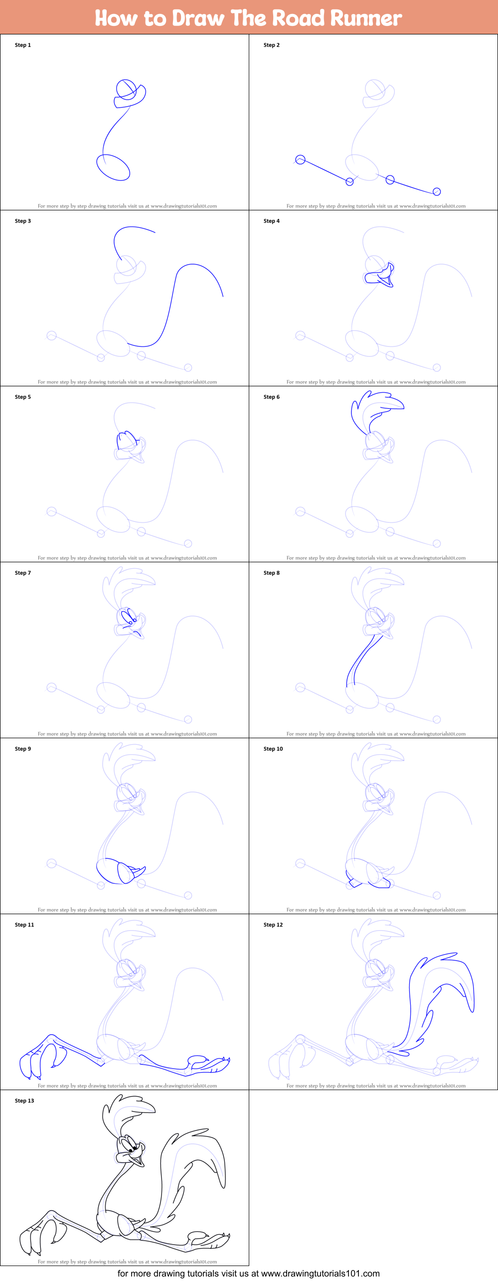 How to Draw The Road Runner Printable Step by Step