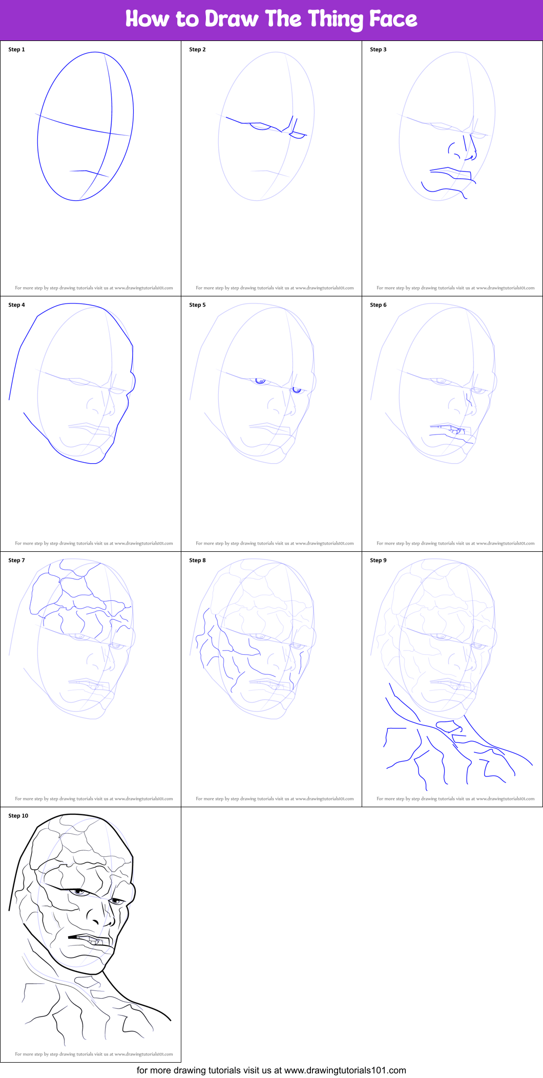 How to Draw The Thing Face Printable Step by Step