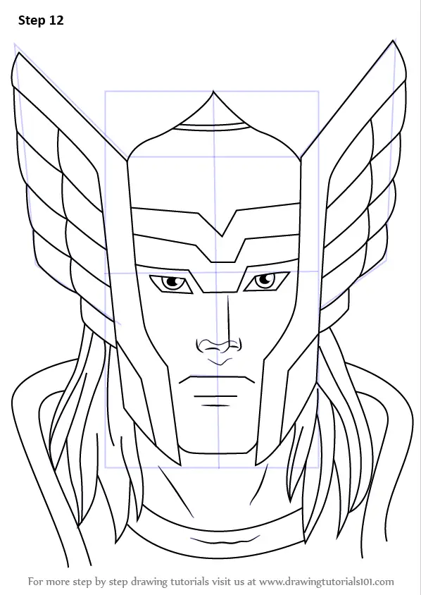Learn How to Draw Thor Face (Thor) Step by Step : Drawing Tutorials