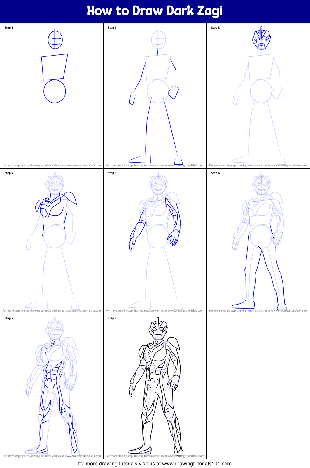 How to Draw Dark Zagi Printable Step by Step