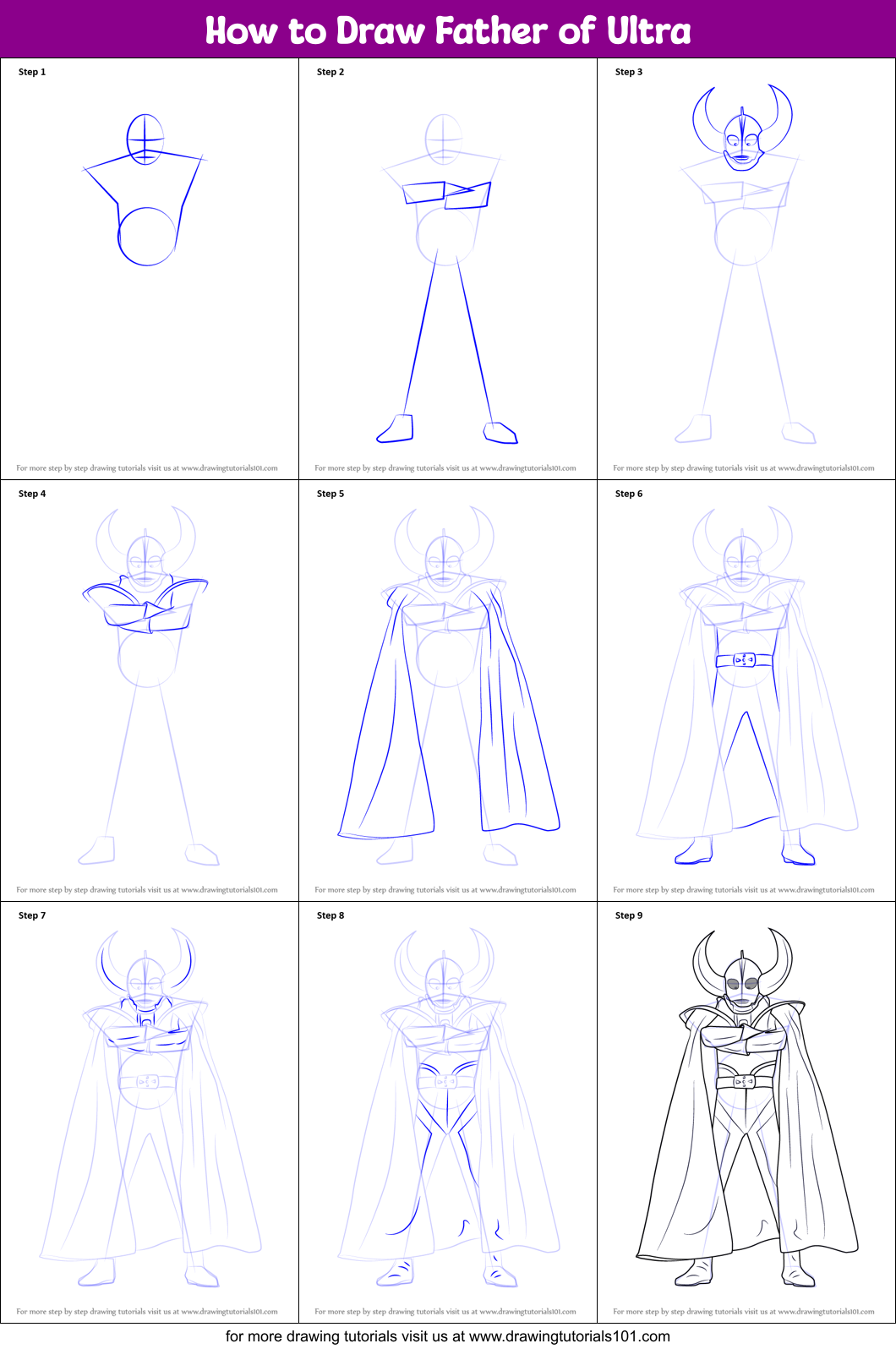 How to Draw Father of Ultra Printable Step by Step